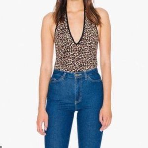 American Apparel Cheetah Print Cotton Spandex Halter Bodysuit Size XS NWT